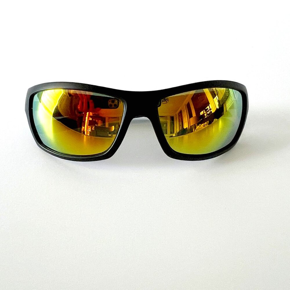 Piranha Sport Wrap Sunglasses, Matte Black Frames w/ Gold Lens, Style #62171, EC